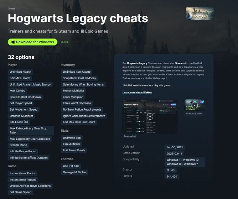 Hogwarts Legacy Cheat Engine Table